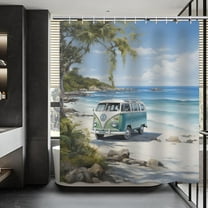 Tour Bus Shower Curtain Palm Tree Beach Ocean Surfboard Surf RV Summer Hawaii Coastal Theme Seaside Vacation Beach Camping Car Bathroom Curtain Decor Set with 12 Hooks 72x72 inches (B)