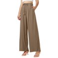 thumbnail image 1 of Afdoent Pants For Women Ladies Summer High Waisted Drawstring Linen Wide Leg Beach Pants With Pockets Comfortable Casual Solid Color Loose Fit Trousers For Vacation Clothes, 1 of 5