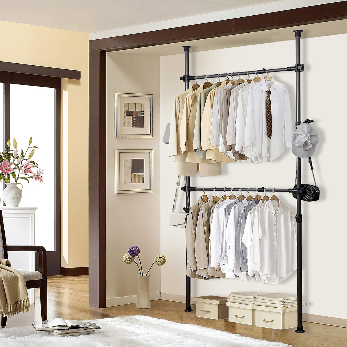 Kainsy Adjustable Clothing Rack, Double Rod Clothing Rack, 2 Tier