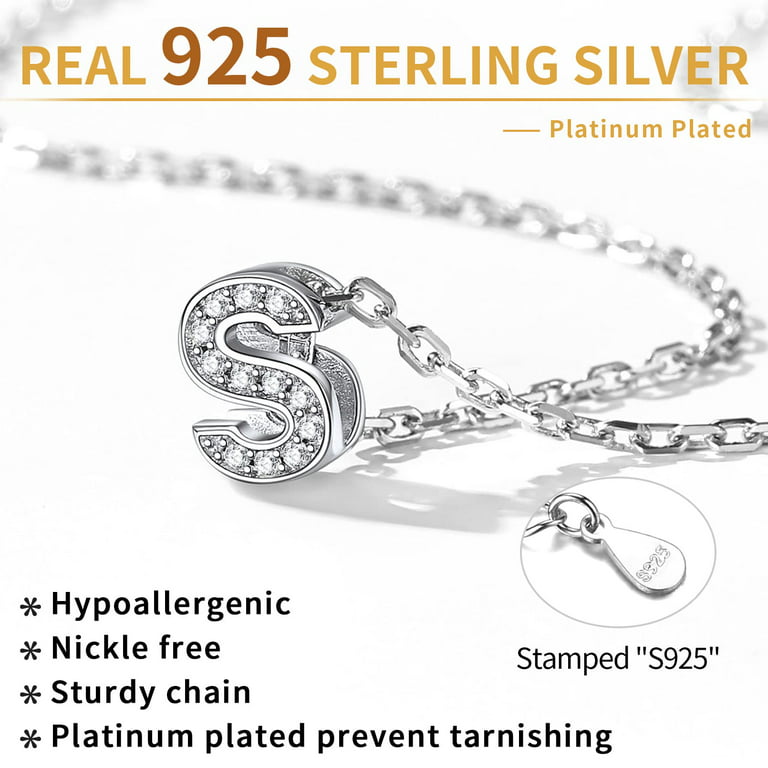 ChicSilver Initial Necklace for Women, 925 Sterling Silver Necklace Small  Letter V Pendant Necklace Name Alphabet Charm Jewelry for Teen Girls