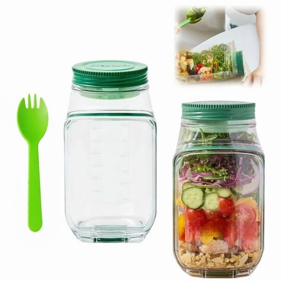 Vnice The Original Salad Pod with a fork included 7.5" x 3.9", Salad Jar With Side Opening,4Pcs
