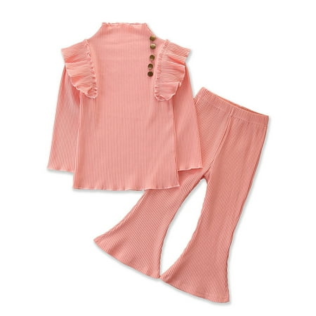 

Douhoow Kid Girl 2PCS Autumn Outfits Mock Neck Ruffles Pullover+Flared Pants 1-6Y