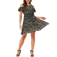 thumbnail image 1 of Vestido de hombros descubiertos con volantes y cintura fruncida de flores para mujer INSPIRE CHIC en negro, 1 of 5