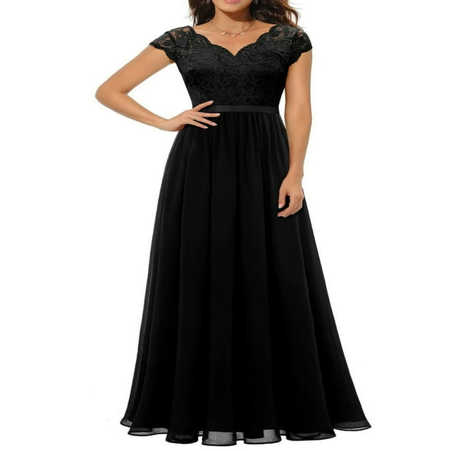 Robe Maxi de Bal pour Femmes Dentelle Patchwork Dos Nu Col en V Élégante Soirée Cocktail