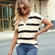 thumbnail image 4 of Sudadera de Corta para Mujer, Cuello en V, Casuales A Rayas, Blusas Holgadas de Verano. Albaricoque L, 4 of 9