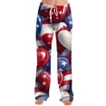 thumbnail image 5 of 4th Of July Pants for Women 1776-2026 American Flag Print Wide Leg Pajama Bottoms Elastic High Waist Regular Fit Daily Wear Comfy Trousers, #01 Hot Pink, L, 5 of 5