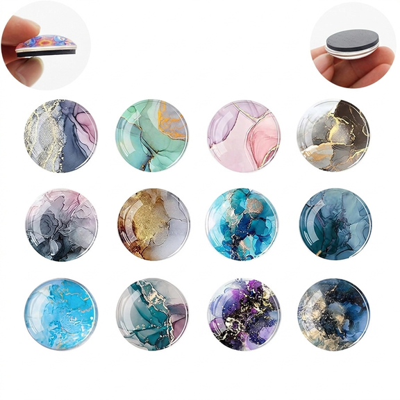 DF 12Pcs Glass Strong Magnetic Refrigerator Magnet Fridge Sticker,Marble Crystal Fridge Magnets Decoration for Crafts,Fridge Magnets for Kitchen, Office Whiteboard, Cabinet and Dishwasher