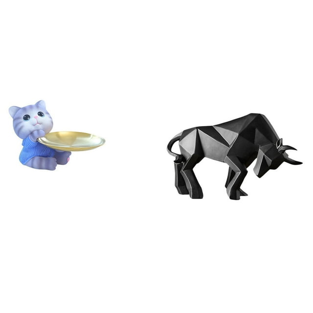 Bandeja de resina con forma de oso y gato, estatua de toro, llavero elaborado con resina para organizar llaves y artículos pequeños, adecuado para la