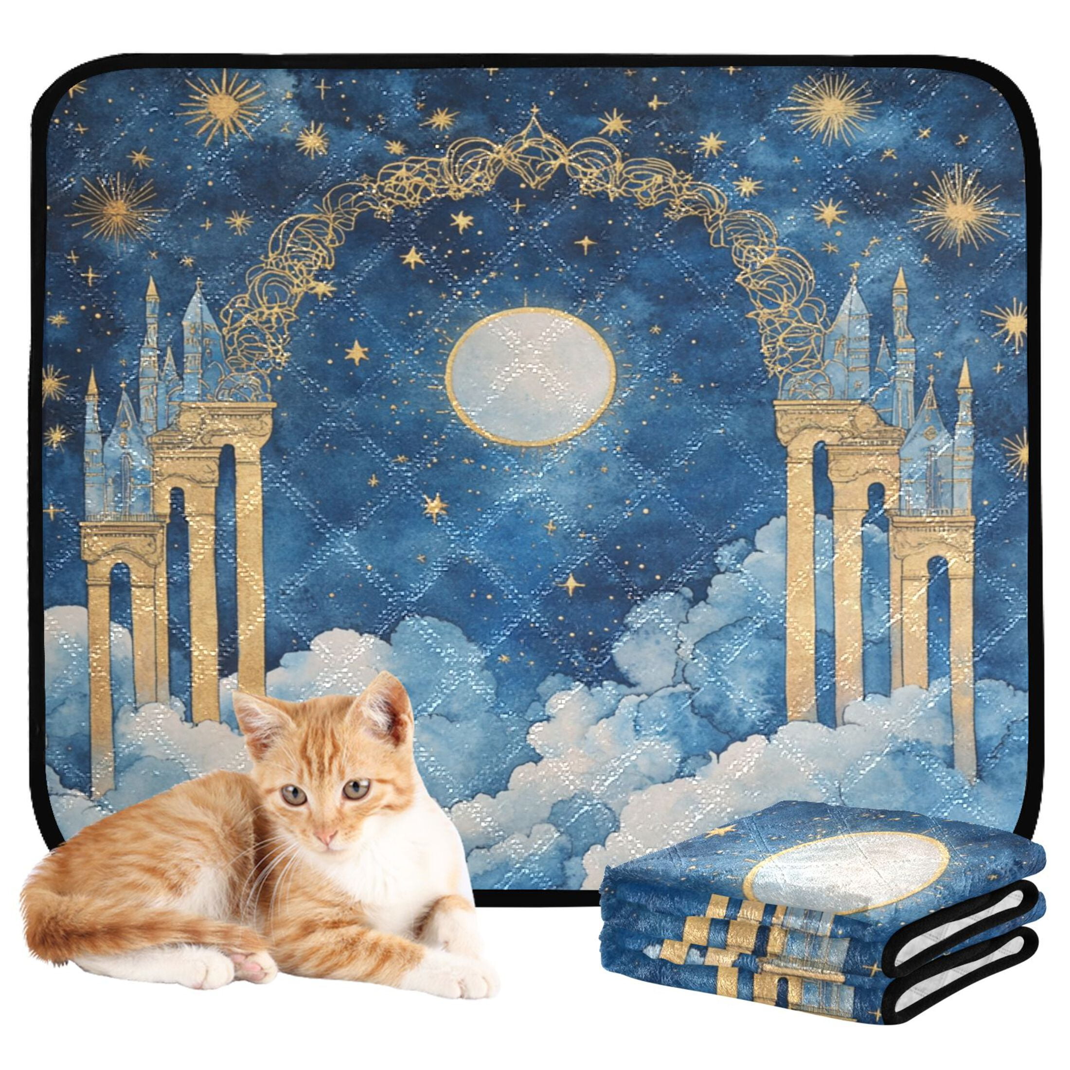 Qxltty Celestial Sky Cat litter Pads Pet Set of 2 Diaper Mats Center Anti-leakage Layer Absorbent Soft and Comfortable