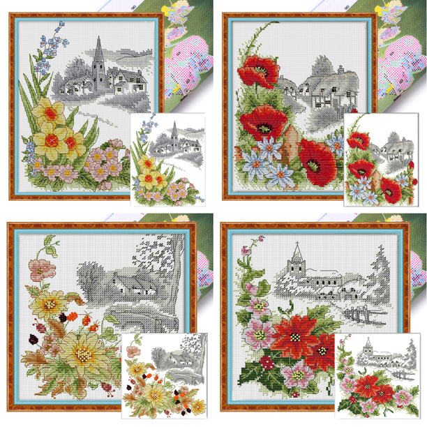 Hilo Algodón Ecológico Bordado Parcial Punto Cruz Jazmín Invierno 14 Quilates 21x27cm