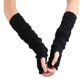 thumbnail image 5 of 1 Pair Long Arm Cover High Elasticity Fingerless Gloves Multiple Collocations Knitted Sleeve Wrist Protection Mountaineering Ruffle Black, 5 of 5