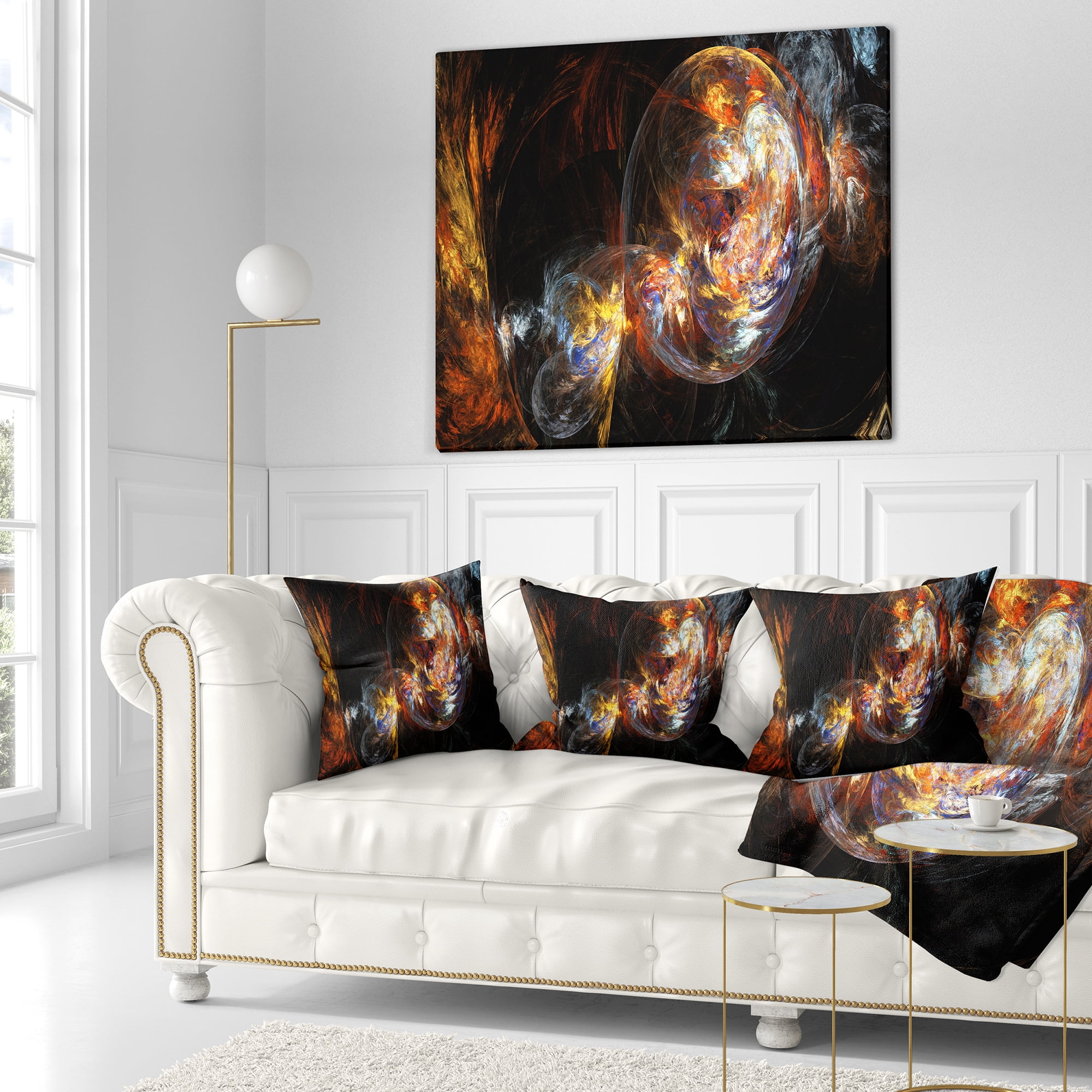 Designart Bubble Smoke Golden - Abstract Throw Pillow - 16x16