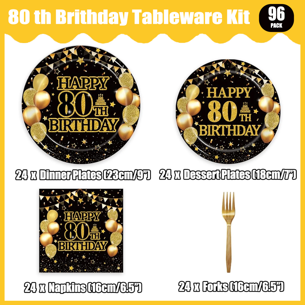 Yh Tech 80th Birthday Party Tableware Set, 96 Pieces photo 4