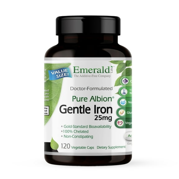 Emerald Labs Gentle Iron 25 mg to Support Relief of Constipation, Gold Standard Bioavailability - 120 Vegetable Capsules