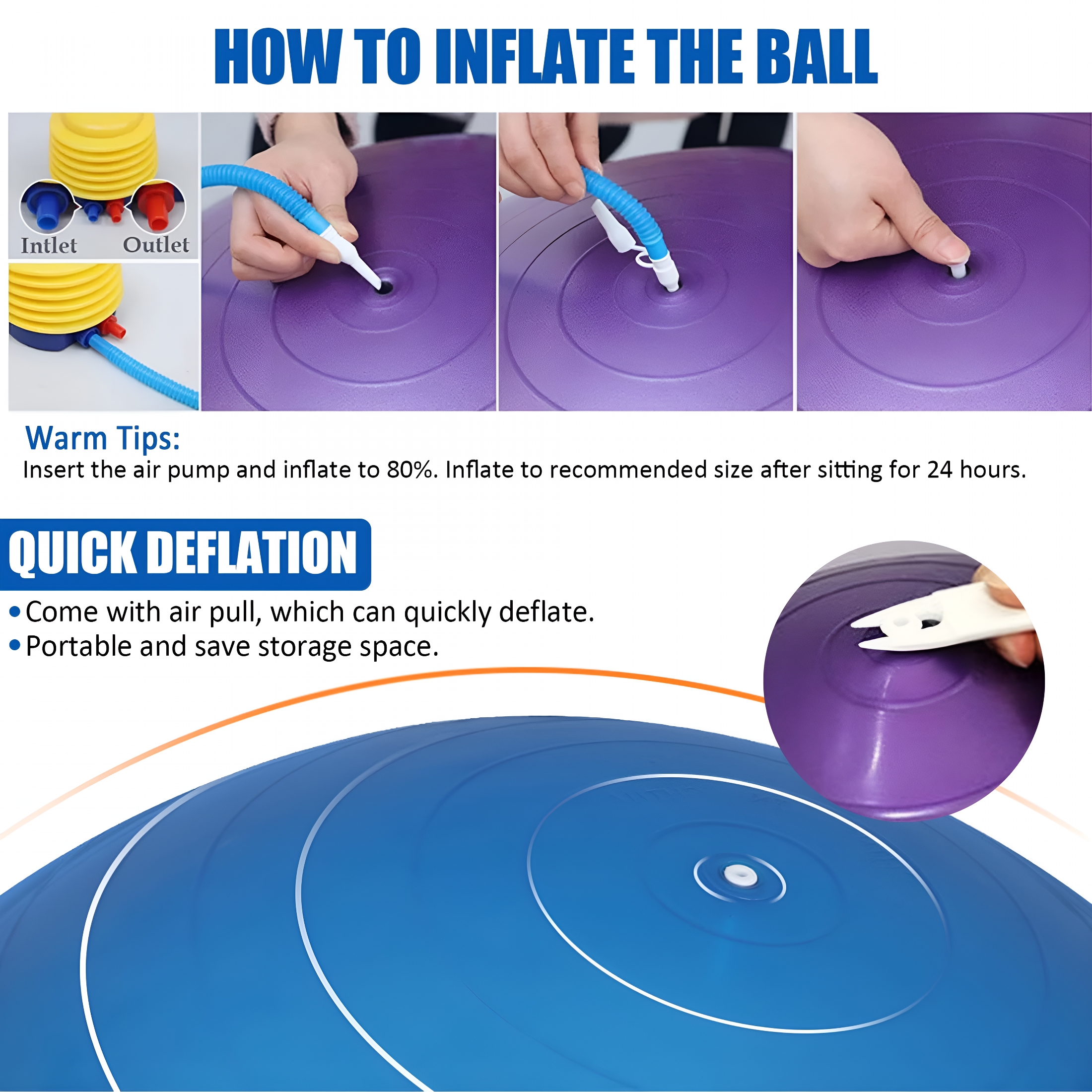 BESTSKY 2026 New Exercise Ball, Pilates Yoga Ball for Fitness Pregnancy, Stability Balance Ball Chair with Quick Pump, Anti-Burst Workout Gym Equipment for Home, Office (Purple 55Cm)
