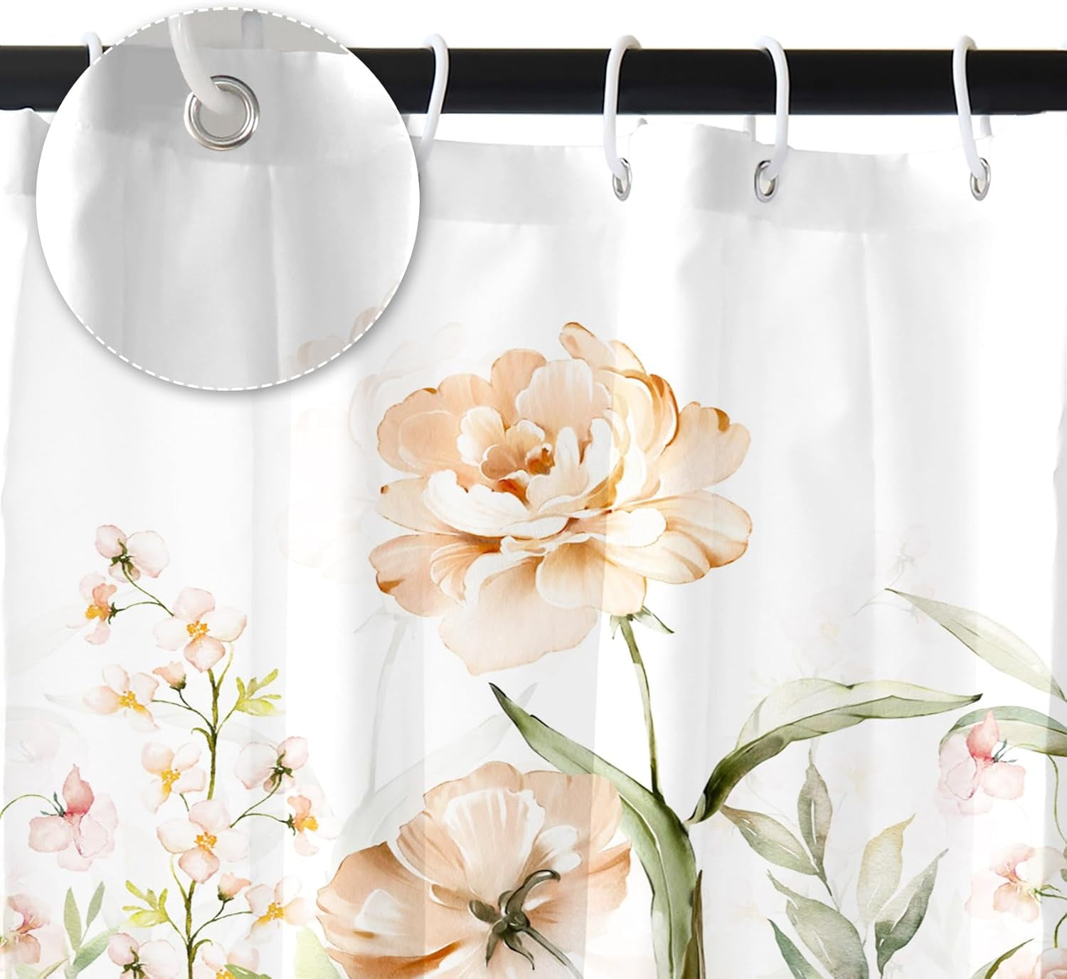 Floral Shower Curtain Spring Pastel Yellow Watercolor Flower Blossom Leaves Plants Botanical Shower Curtains Set for Bathroom Decor Polyester Fabric Waterproof with Hooks 72x80 inch