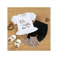 thumbnail image 3 of Seyurigaoka 2Pcs Newborn Girl Long Pants Outfits, Short Puff Sleeve Letter Printed Tops + Leopard Pattern Ruffles Decor Flare Pants, 3 of 9