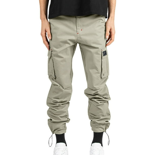 Pantalones largos de tela tejida para hombre con múltiples bolsillos, pantalones casuales de color sólido, pantalones de trabajo para hombre, pantalones de tela tejida
