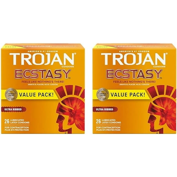 Trojan Ultra Ribbed Ecstasy Lubricated Condoms - 26 Count (Pack of 2)