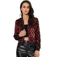 thumbnail image 1 of Women's Sequin Long Sleeve Zipper Up Glitter Bomber Jacket Red XS, 1 of 6