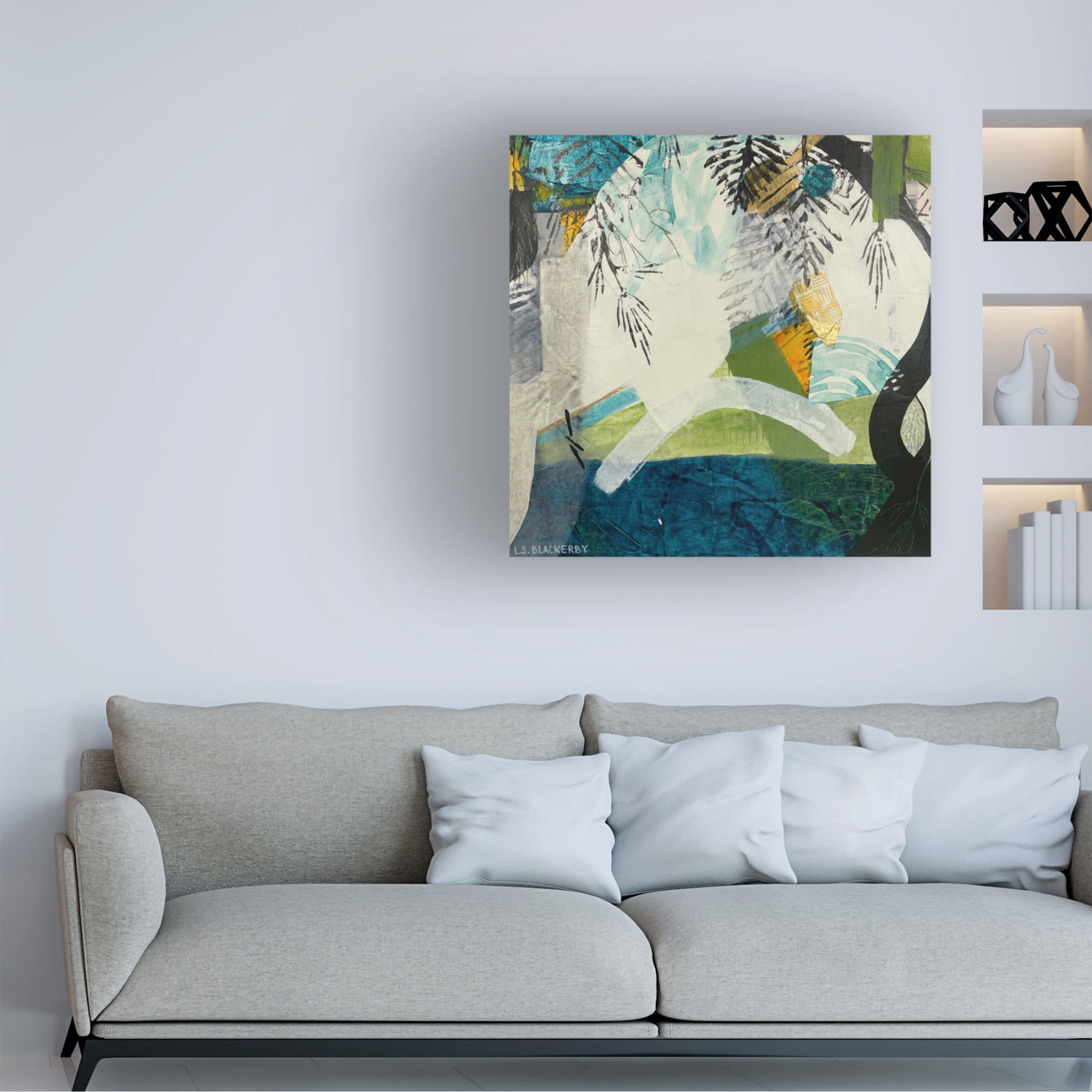 Canvas Wall Art - Linda S. Blackerby 'Woodlands Mountain Lake 1' Wall Art for Living Room, Bedroom, or Office Décor by Trademark Fine Art - 18 x 18 Inches