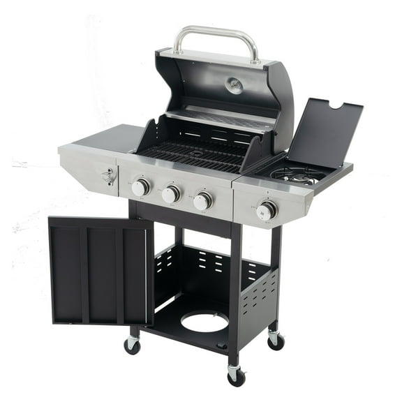 Holaki 3 Burners BBQ Propane Gas Grill, Stainless Steel 37,000 BTU with Side Burner & Thermometer, Output Grill for Outdoor BBQ and Camping, Patio Backyard Barbecue