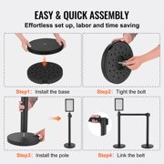 KFFKFF Queue Management Posts, Set of 6 Crowd Management Barriers, Carbon Steel with Baked Paint Finish, Stanchion Post Featuring Sign Holder & Trio of 6.5FT Extendable Straps, Line Separator