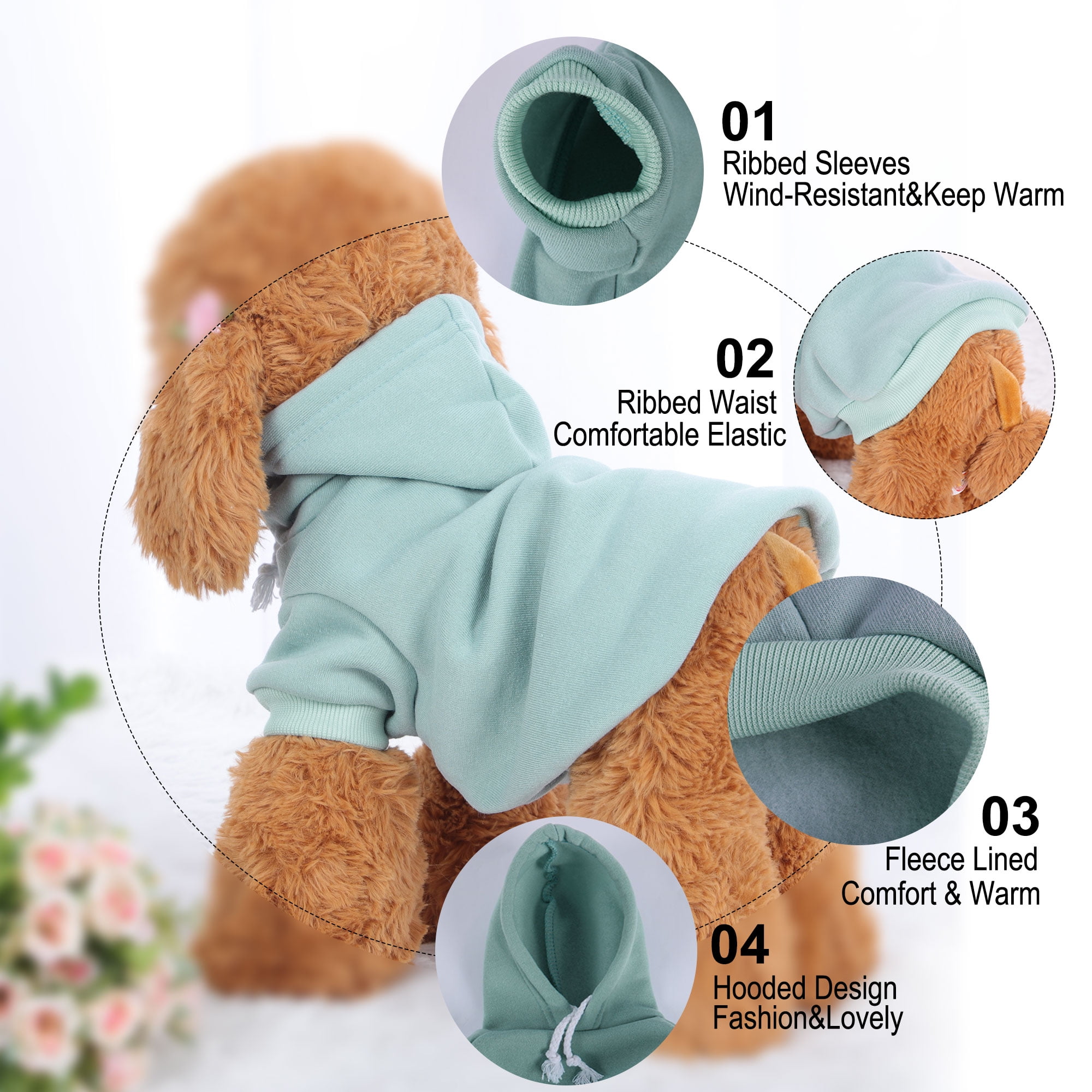 Unique Bargains Dog Winter/Spring Sweatshirt Hoody Pet Clothes Cotton Apparel Pale Green