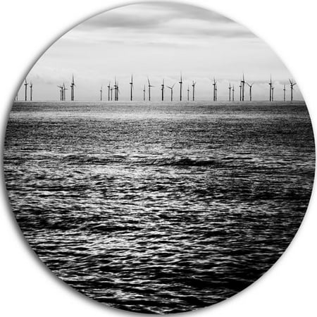 Wind Turbines Design - DESIGN ART Designart 'Wind Turbines Black and White' Landscape Large Disc Metal Wall art