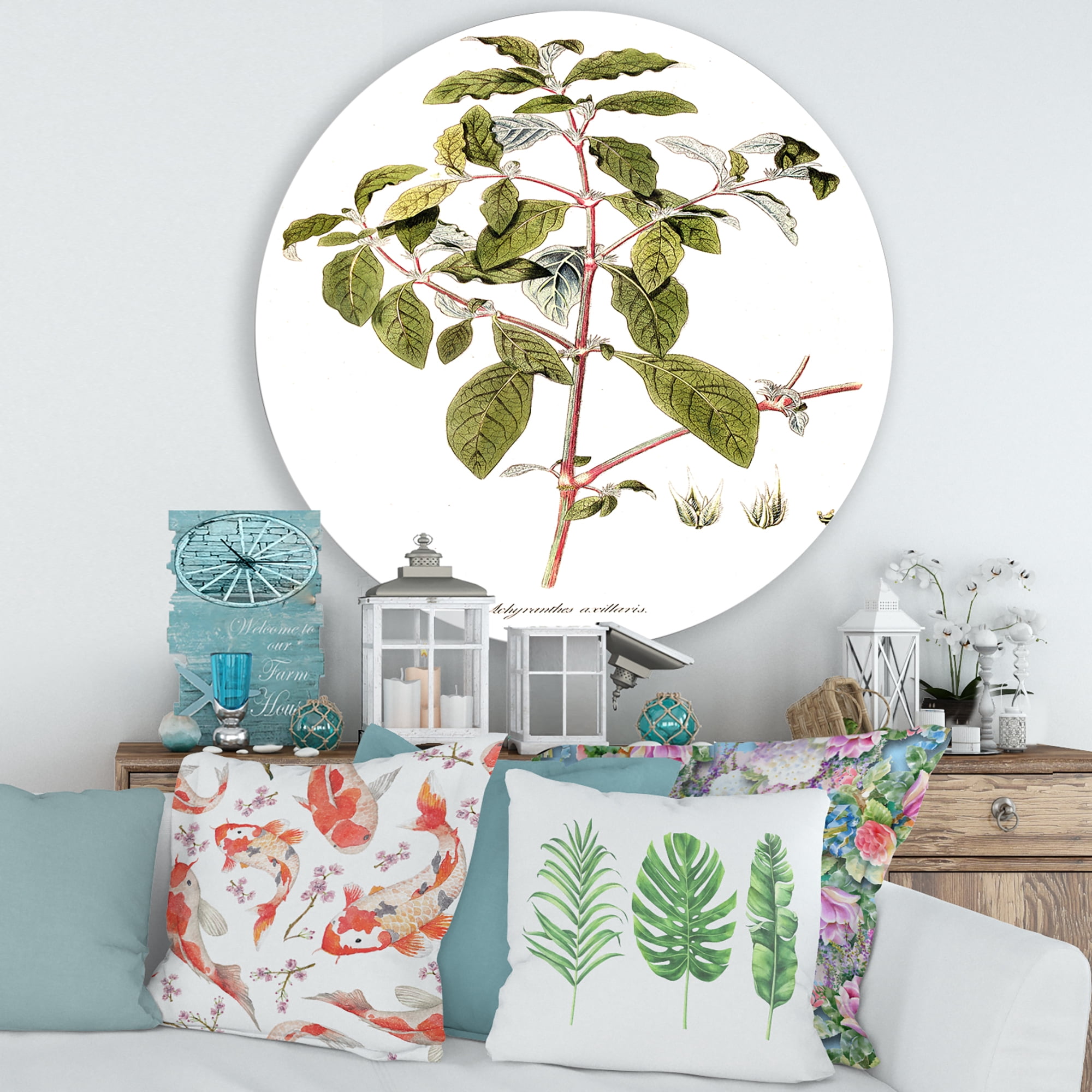 Designart 'Ancient American Flora IV' Traditional Circle Metal Wall Art 36x36 - Disc of 36