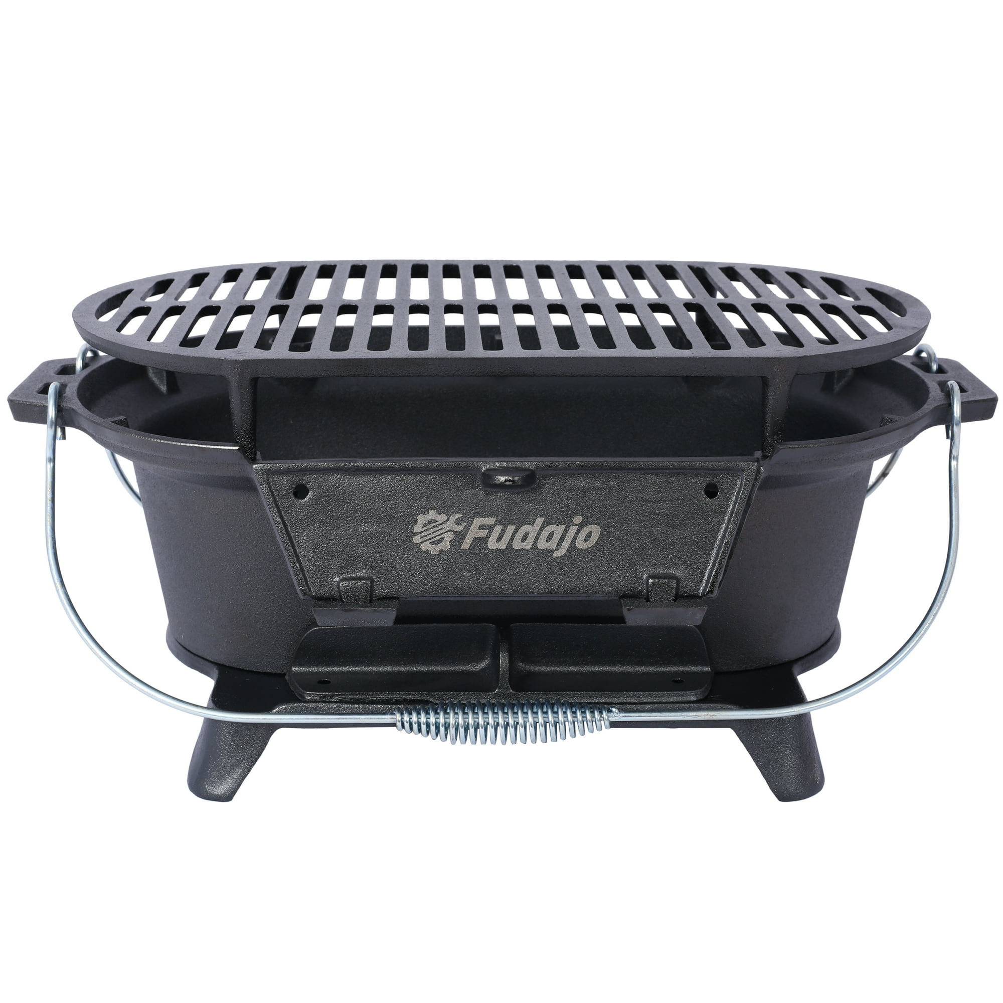 Witaxima Oval Cast Iron Grill Outdoor, Portable Charcoal Grill and Tabletop Cast Iron Skillet - 19.6in Enameled Black Hibachi Grill for Camping, Tailgating & BBQ, 26lb