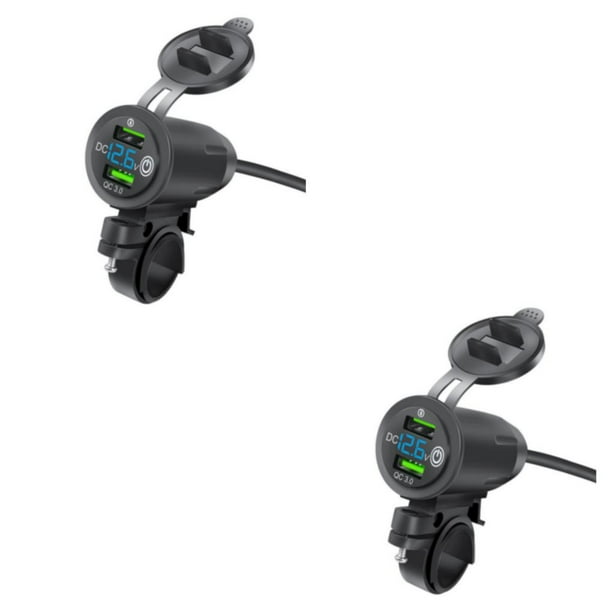 Kenally Toma de corriente para motocicleta, repuesto anticorrosivo, Digital, doble USB, adaptador de carga para motocicleta, accesorios Azul 2piezas