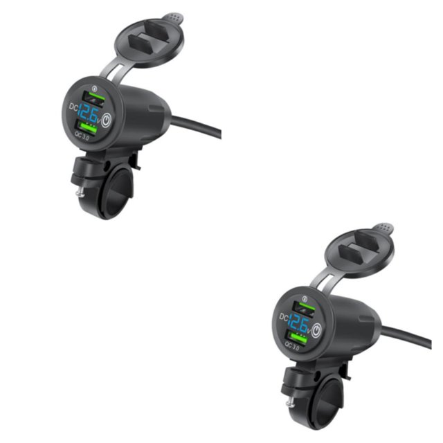 Kenally Toma de corriente para motocicleta, repuesto anticorrosivo, Digital, doble USB, adaptador de carga para motocicleta, accesorios Azul 2piezas