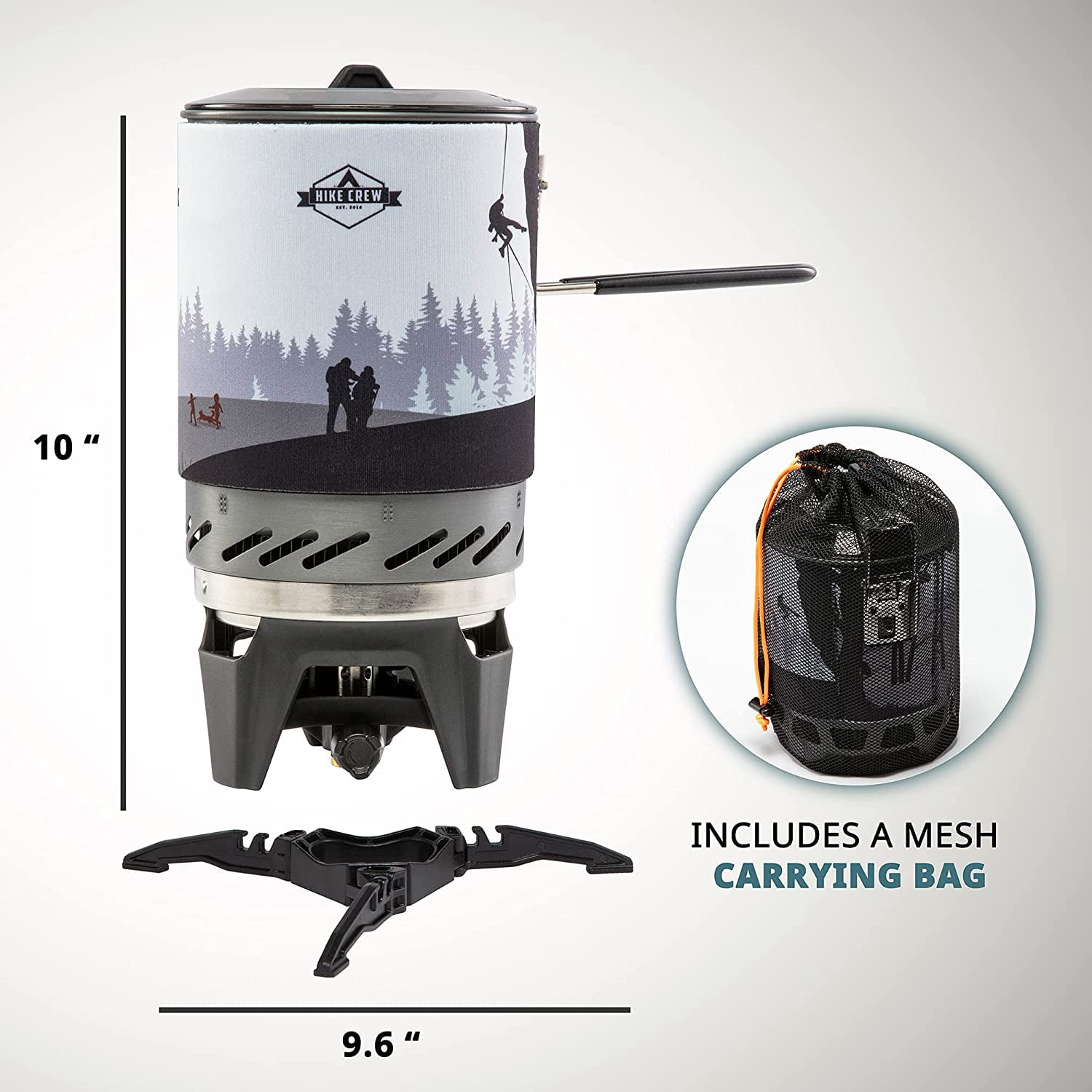 HikeCrew Portable Gas Powered Stove top & Cooking System, Compact Camping Cooktop with 1L Pot, Silicone Lid, Folding Handle & Carry Bag, Perfect for Camping, Hiking, Backpacking, Survival & Emergenc