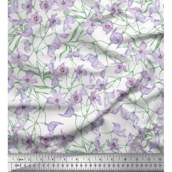 Soimoi Poly Georgette Fabric Leaves & Wild Flower Floral Printed Craft Fabric by The Yard 42 Inch Wide