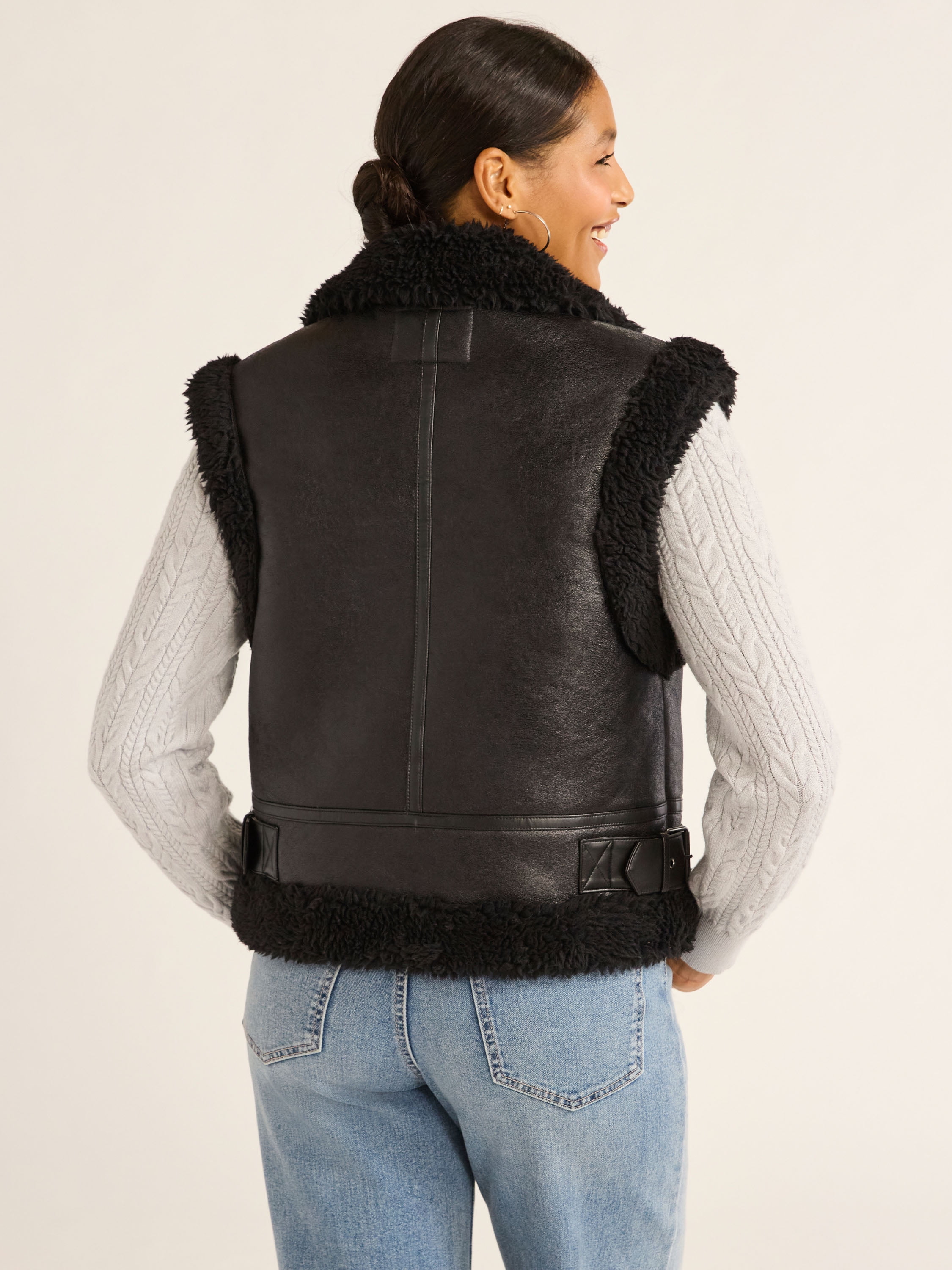 Scoop Women's Faux Suede Zip Vest with Faux Shearling Lining, Heavyweight, Sizes XS-XXL