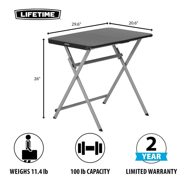 Lifetime Small Folding Table, Personal TV Tray - Portable - great for Kids,  Camping, Cards, or Laptops - Plastic Black 30 Inch (80623)