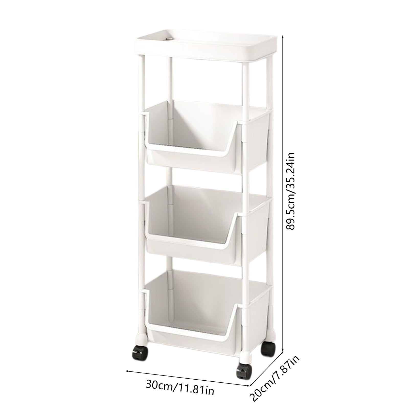Plastic Storage Shelf Multi-Tier Plastic Storage Shelf with Wheels Movable Organization Rack for Living Room Bedroom Kitchen Bathroom Home Storage Solution with Hooks and Heavy Duty Frame