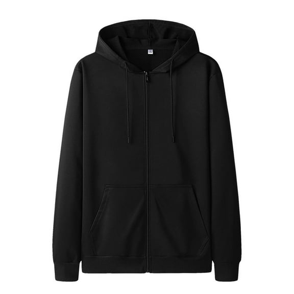 Big And Tall Hoodies For Men Full Zip Solid Color Fashion Loose Fit Hooded Sweatshirts Comfortable Soft Long Sleeve Y2K Outfits Spring Fall Pullover Tops Black L