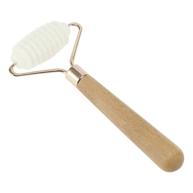 Rodillo facial portátil de una sola espina para mujeres para vacaciones, baño, palo de madera blanca y jade