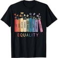 thumbnail image 1 of Playera de Mujer Talla Extra Grande en Negro: Igualdad de Libros Florales, Derechos Humanos, Justicia Social, Paz y Amor, 1 of 7