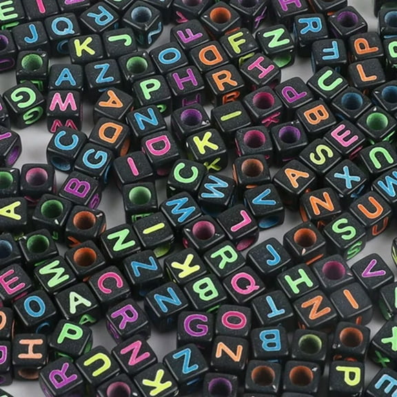 U8MO 250 Black with Neon Color Assorted Alphabet Letter Cube Pony Beads 6X6mm