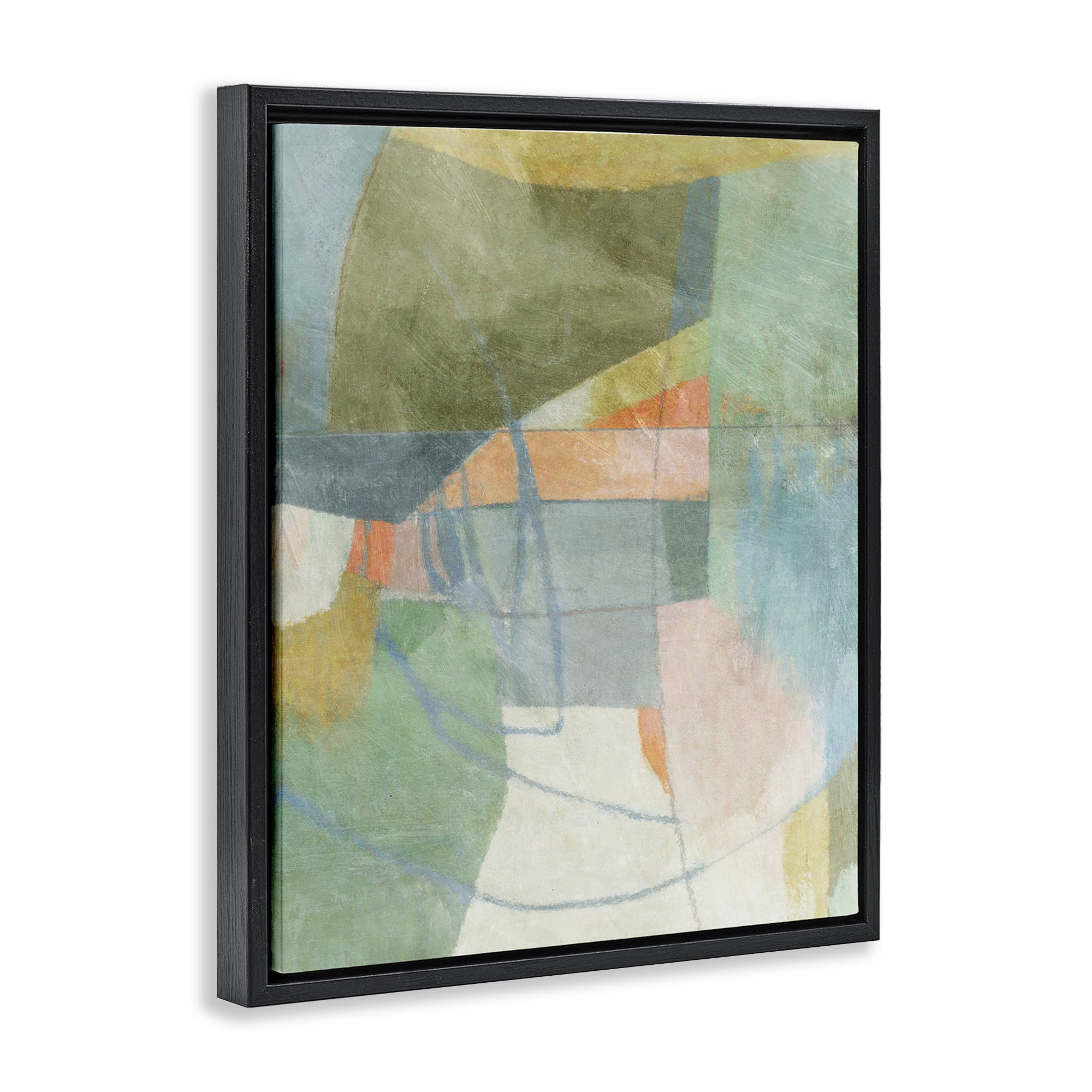 Stupell Industries Pastel & Green Shapes Abstract Painting Black Floater Framed Canvas Art Print Wall Art, 25 x 31