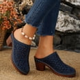 thumbnail image 6 of Women Platforms Heeled Sandals Leather Round Toe Mules Clogs Ankle Strap High Heel Summer Dress Solid Color Slipper Non Trendy Breathable Walking Vacation Outdoor Shoes, 6 of 9