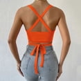 thumbnail image 5 of Public Womens Cropped Tank Tops Trendy Ribbed Sleeveless Square Neck Summer Basic Tops Causal Halter Slim Fit Cross Bandage Shirts Orange XL, 5 of 7