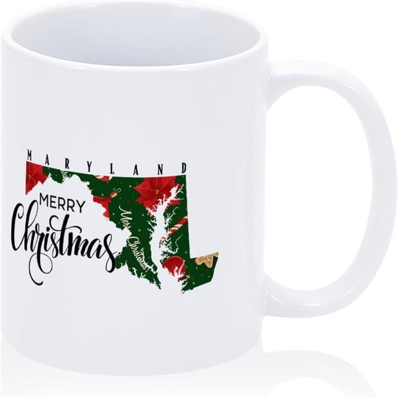 Coffee Mug Maryland Coffee Mug US State Map Ceramic Mug Snowflake Candy Cane Christmas Party Drinking Cup Novelty Present for Husband Wife Sister Brother Dad Mom Grandparent 11oz