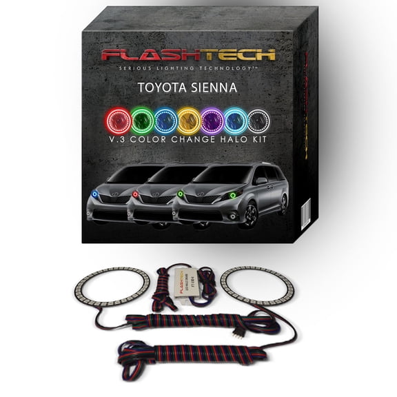 Flashtech RGB Multi Color Changing LED Halo kit for 2014-2016 Toyota Sienna Headlights