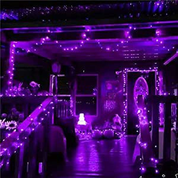 Purple Solar Fairy Lights Outdoor Waterproof, 2 Pack Each 33ft 100 LED Solar String Lights, 8 Modes Silver Wire Solar Twinkle Lights for Halloween Christmas Patio Garden