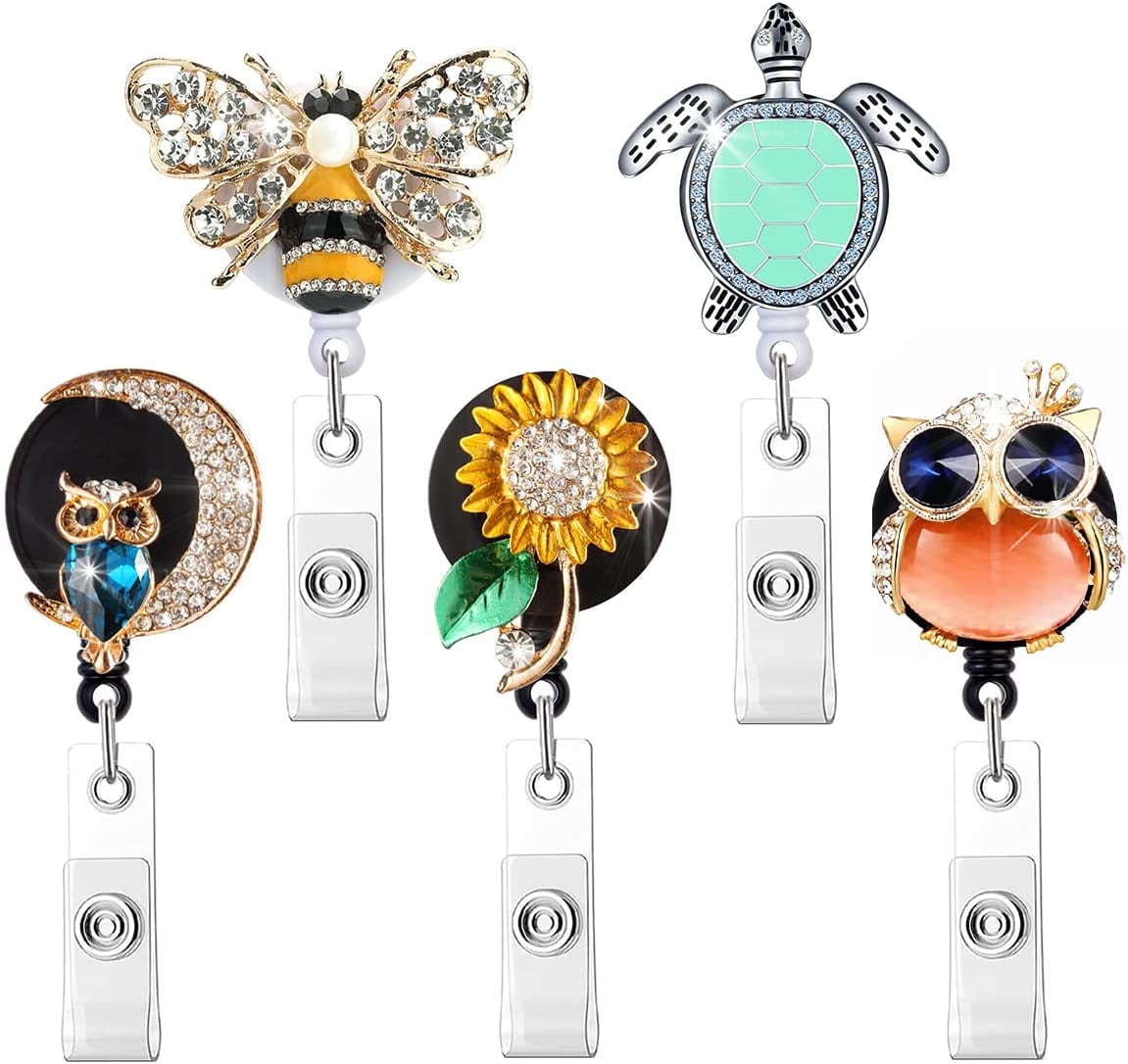 6 Pack Glitter Retractable Badge Reels - 24 Inch Cord, 360° Rotating Clip, ID Card Holders (6 Colors) - View #7