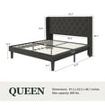 thumbnail image 2 of Amolife Queen Size Upholstered Platform Bed Frame with Fabric Diamond Deluxe Wingback Headboard, Dark Grey, 2 of 9